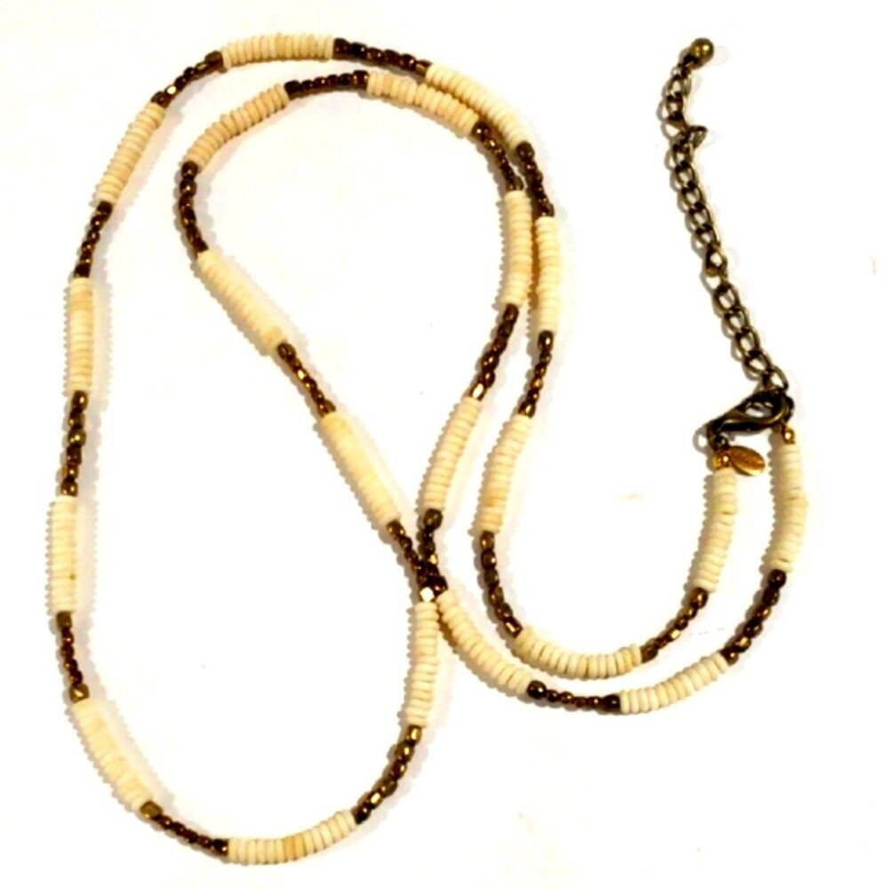 Chico's Gold tone & Cream Beaded Boho Long Necklace – Vintage-Inspired Jewelry